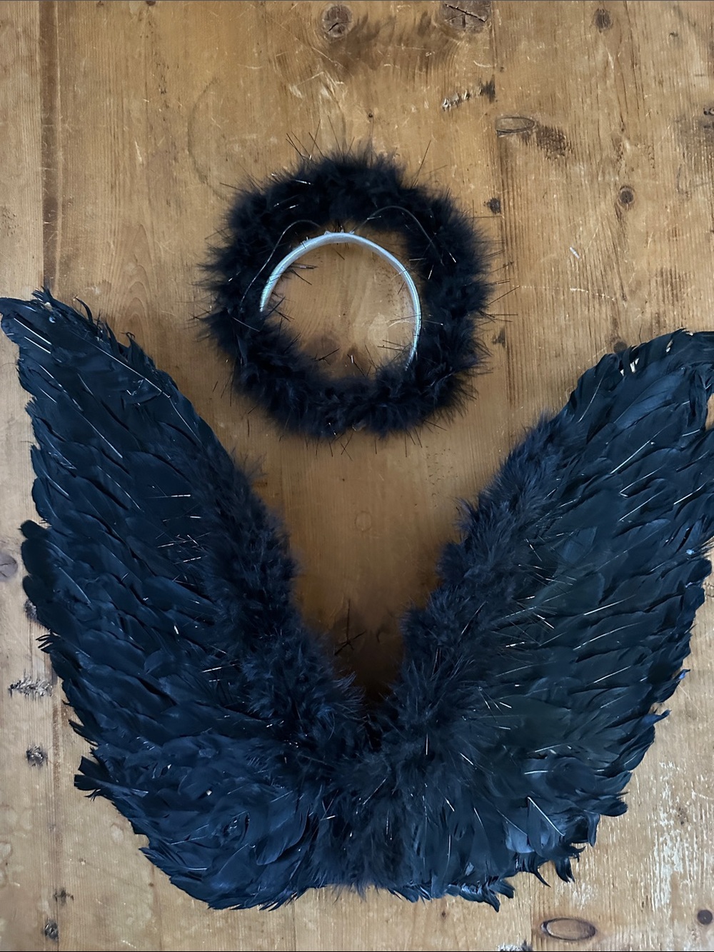 Unbranded FEATHERED WINGS AND FUZZY HEADBAND WITH EARS KIDS HALLOWEEN DRESS UP